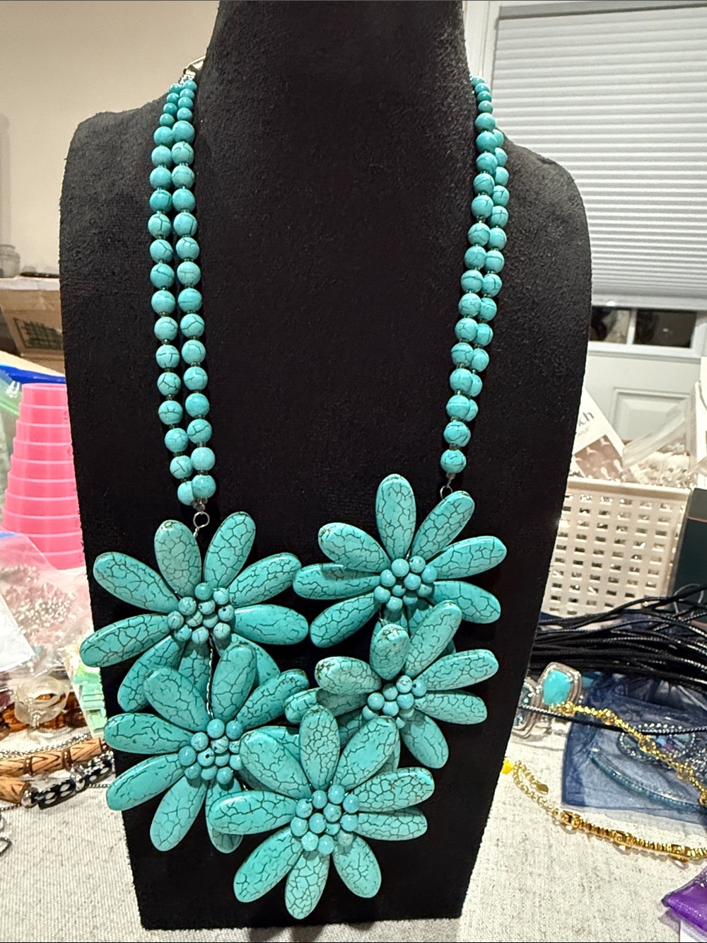 Nakamol Chicago Turquoise Howlite Floral Statement Bib Necklace